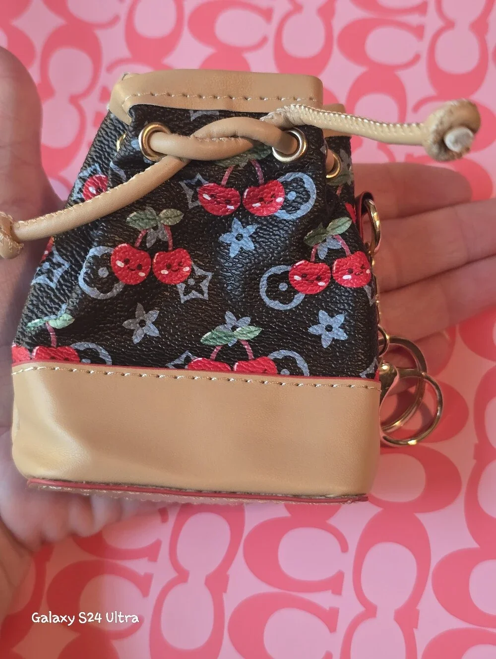 Cherry Decor Cinch Coin Pouch Bag Charm/ Keychain NEW